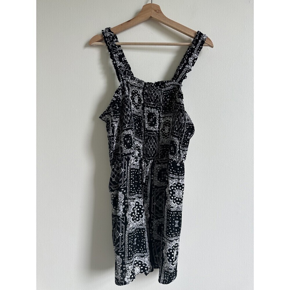 BP. Women's Smocked Bodice Romper Black Bandana Mix Plus Size 1X